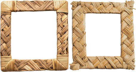 woven wood frames arranged side by side, showcasing intricate weaving patterns, woven wood frames isolated on transparent background png