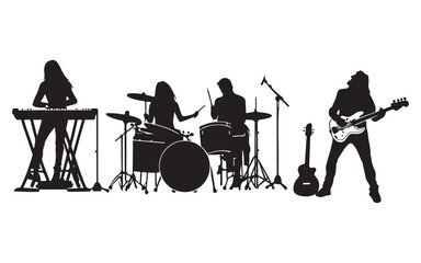 Band Silhouette Performing Live  Music Group Vector Art