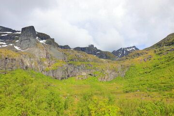 Beautiful view on the way to Nusfjord in the lofoten islands, Norway