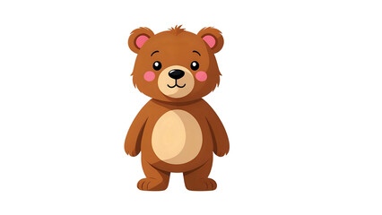 Fototapeta premium Small cartoon bear with innocent look and pink cheeks, standing upright PNG