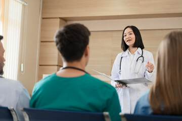 Team Doctor listening and learn of Asia woman teacher doctor at hospital	
