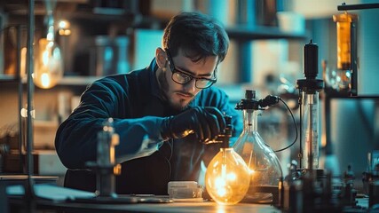 This video showcases a scientist in a modern laboratory. The experiment highlights creativity and innovation. Perfect for educational or promotional content. Generative AI