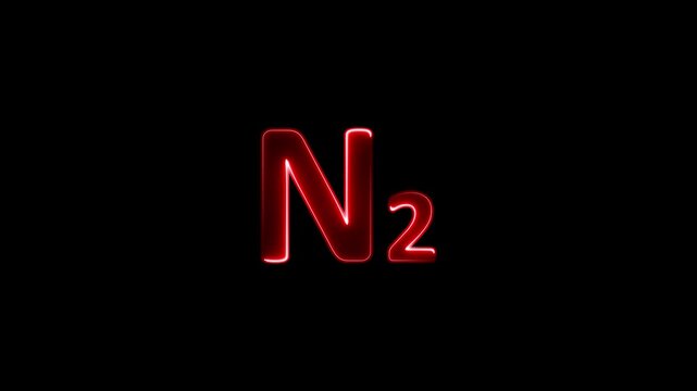 Nitrogen molecule symbol on the black background . chemical representation . neon sign .