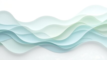 Fototapeta premium Gentle abstract waves in subtle pastel blue and green shades on a clean white background.