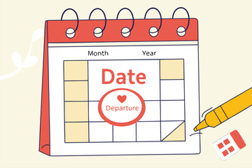 Fototapeta premium Marking important departure date on a calendar with a bright yellow pen while planning future travel or event