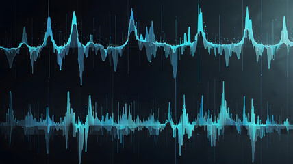 Abstract green sound wave on blue background illustrating medical heartbeat pulse graph
