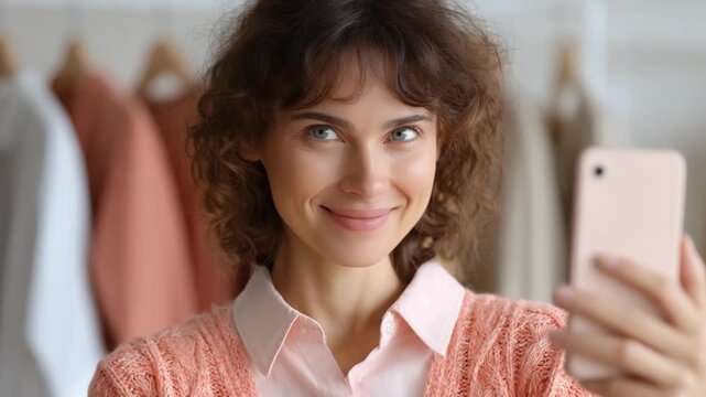 Captivating Self-Portrait: A woman's radiant self-portrait captures her engaging smile, a testament to self-expression and modern connection. 
