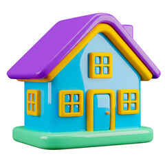 3D Cartoon House Icon – Colorful Blue and Purple Home Illustration for Real Estate, Property, and Family Concepts