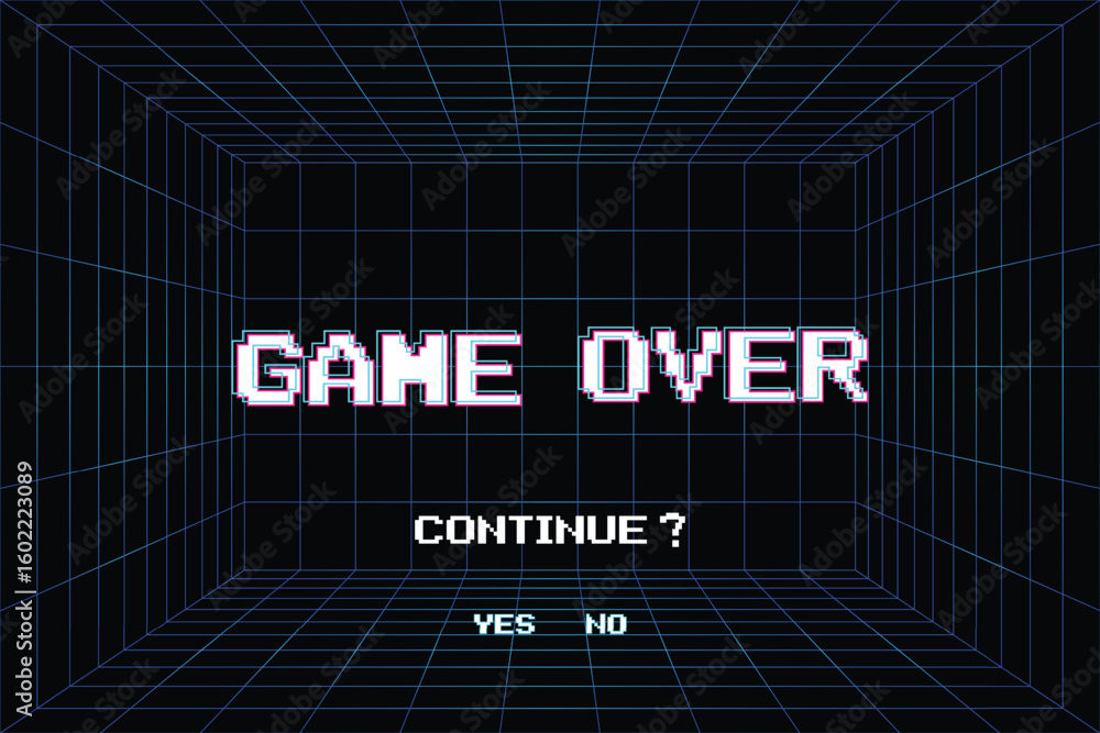 Fototapete game over. continue or exiting the game's main menu. modern trendy game background with lighting eff
