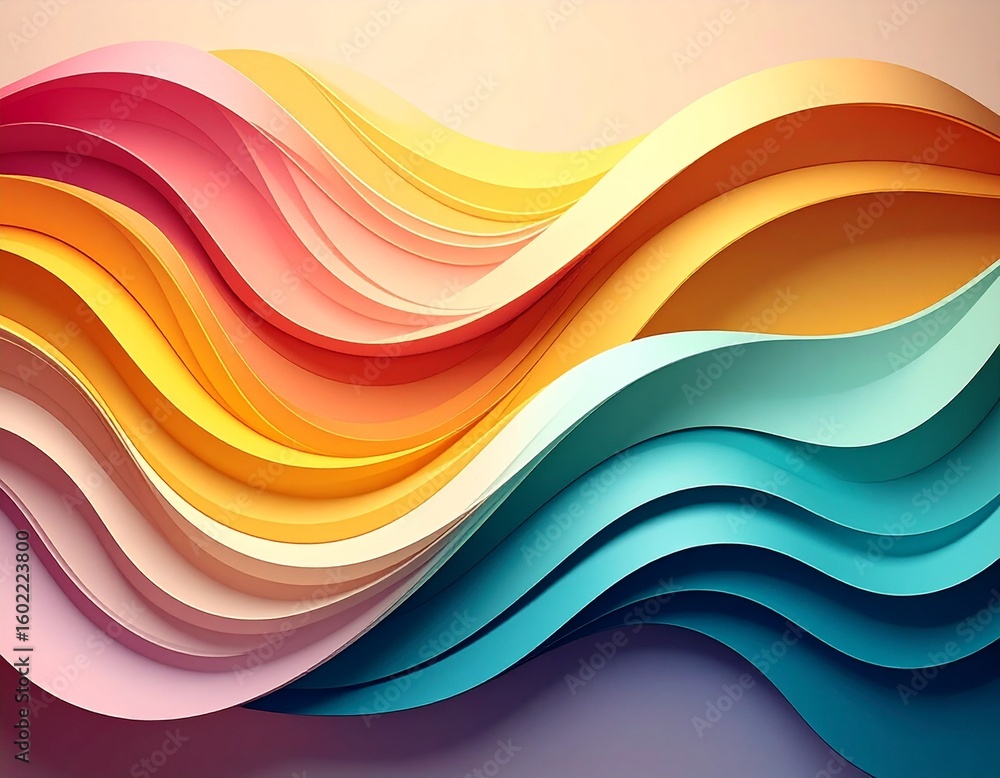 Poster abstract paper wave in gradient tones with realistic shadows – minimal art background