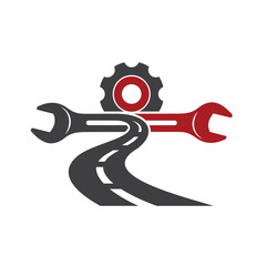 illustration of wrench, road and gear, icon for automotive and trucking auto service, vector art.
