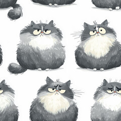 Chubby Cats with Silky Coats Displaying Various Expressions and Poses
