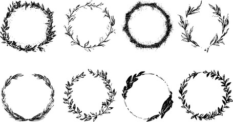 Hand drawn ink vintage frames. Stamp or letter mark frames for greeting cards, wedding, birthday party, invitations in italian or greek marine sea coastal style. Minimalist coquette vector borders