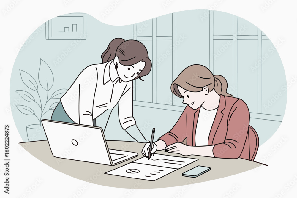 Poster team members collaborate during a brainstorming session in a modern office setting, highlighting tea