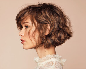 Stylish Textured Bob Hairstyle on Female Model with Soft Features