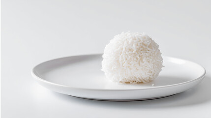 White Rice Ball on Clean Plate Against Minimalist Background