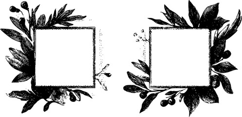 Hand drawn ink vintage frames. Stamp or letter mark frames for greeting cards, wedding, birthday party, invitations in italian or greek marine sea coastal style. Minimalist coquette vector borders
