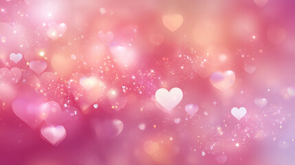 Dreamy Pink Gradient Background with Glowing Hearts and Sparkles