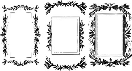 Hand drawn ink vintage frames. Stamp or letter mark frames for greeting cards, wedding, birthday party, invitations in italian or greek marine sea coastal style. Minimalist coquette vector borders