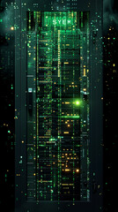 Minimalist Poster for System Administrator Day with Digital Server and Glowing Green Code