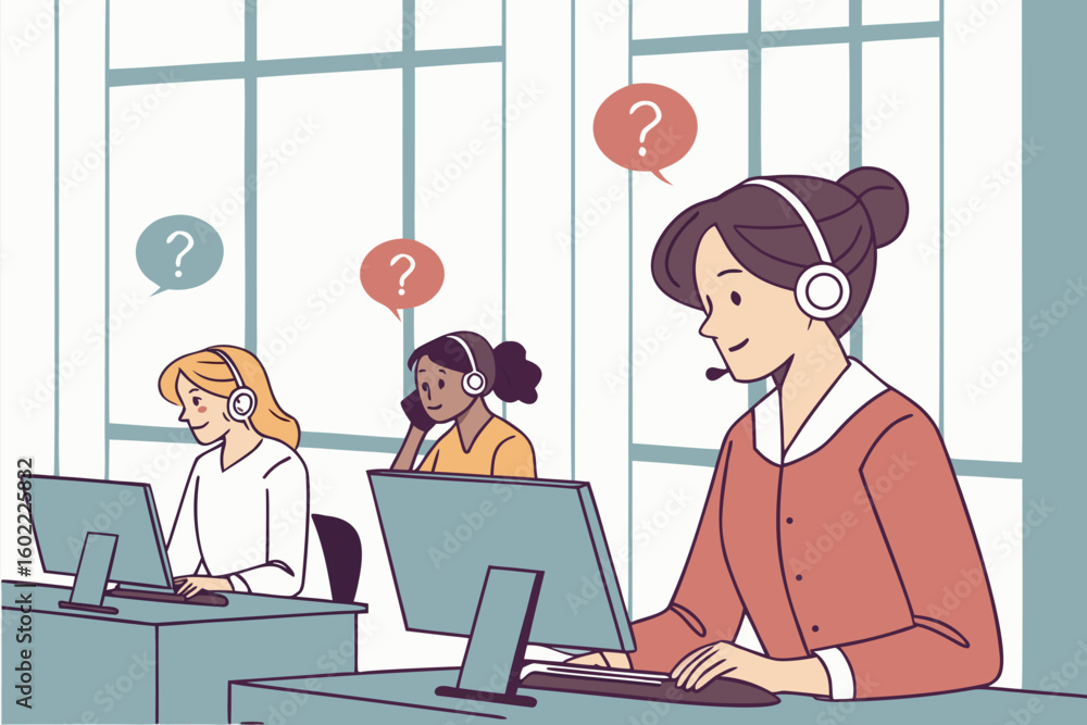 Aufkleber customer support team working in an open office environment assisting clients with inquiries during 