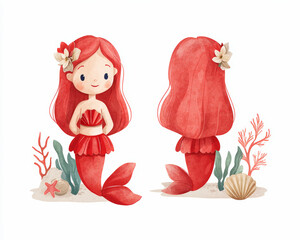 Cute Mermaid Illustration Set with Playful Design and Bright Colors