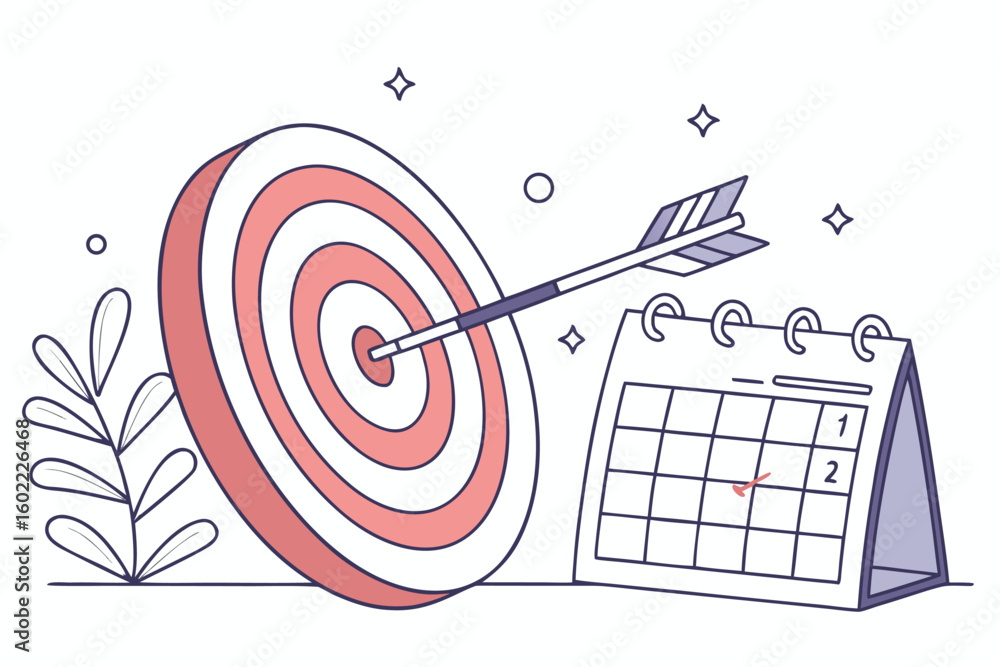 Poster target and calendar symbolizing goal setting and time management for personal development and produc
