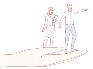 An artistic representation that captures the essence of teamwork and guidance in a productive professional environment
