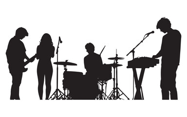 Band Silhouette Performing Live  Music Group Vector Art