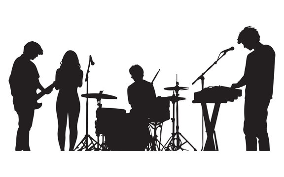 Band Silhouette Performing Live  Music Group Vector Art