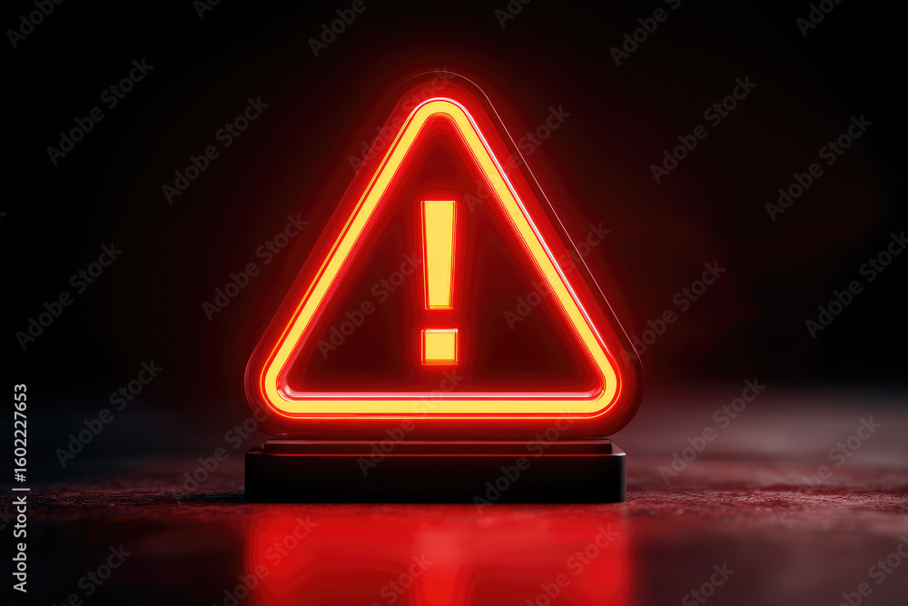 Aufkleber hacking concept. attention warning attacker alert sign with exclamation mark on dark red background.