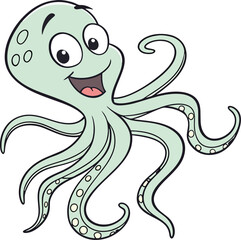 Cute Cartoon Octopus Vector – Happy Sea Animal Character Illustration
