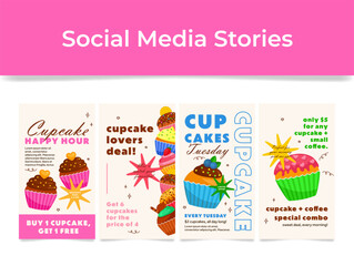 Vibrant vector templates for social media stories, with tempting special offers on sweet treats that are perfect for promotion
