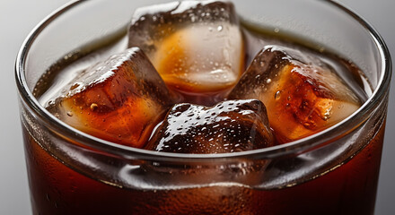 Refreshing Cold Brew Coffee with Ice Cubes in Glass, Close-up