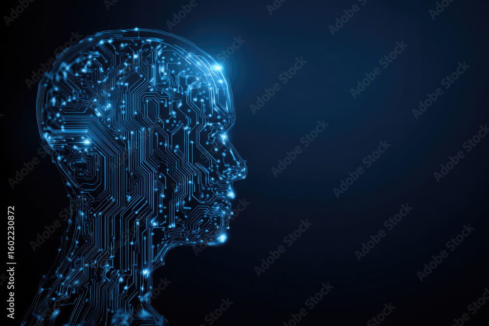 Poster electronic brain and concept of artificial intelligence(ai).graphic of a digital brain and human hea