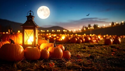 Halloween pumpkin patch at night