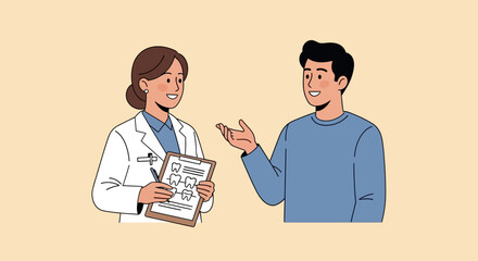 Illustration of a Dentist and Patient Consultation in a Modern Flat Vector Style
