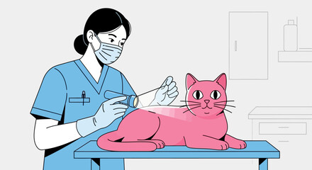 Modern Vector Illustration of a Veterinarian Examining a Cat in an Animal Clinic
