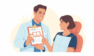 Friendly Dentist Consultation Vector Illustration with Patient at Clinic Checkup