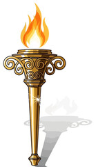 Illustration of an Ornate Gold Torch with Flame Vector Symbol for Victory and Achievement