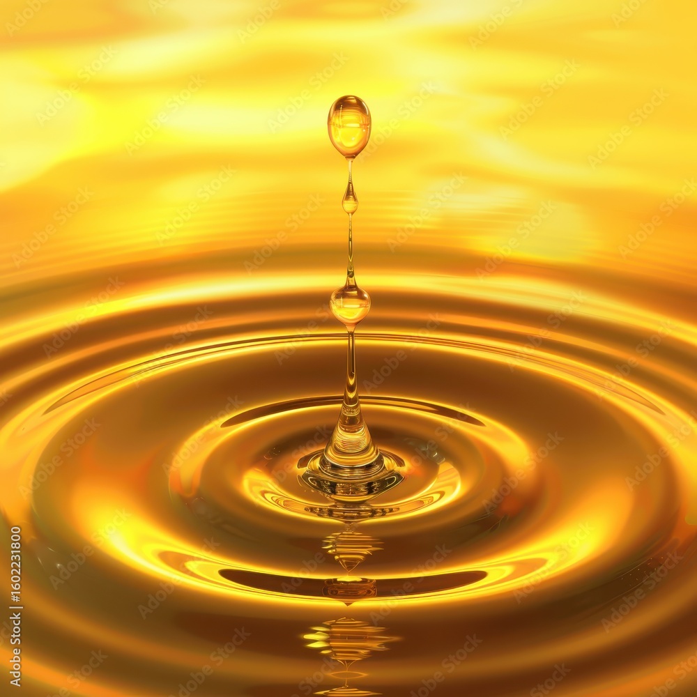 Aufkleber a single drop of golden liquid falls into a pool. creating concentric ripples