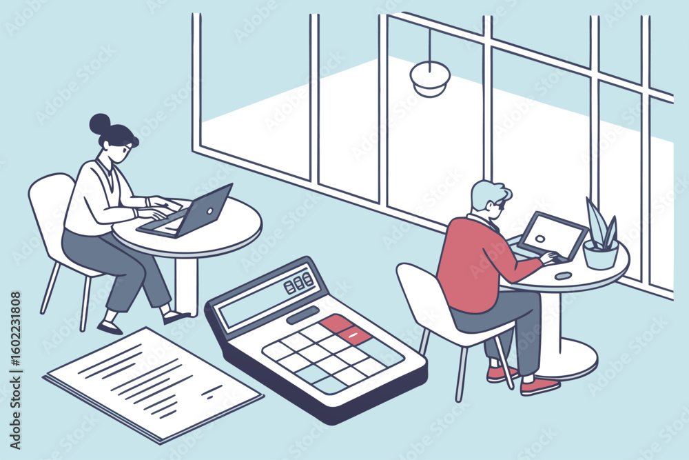 Poster people engaged in business tasks during a collaborative session in a modern workspace with laptops a