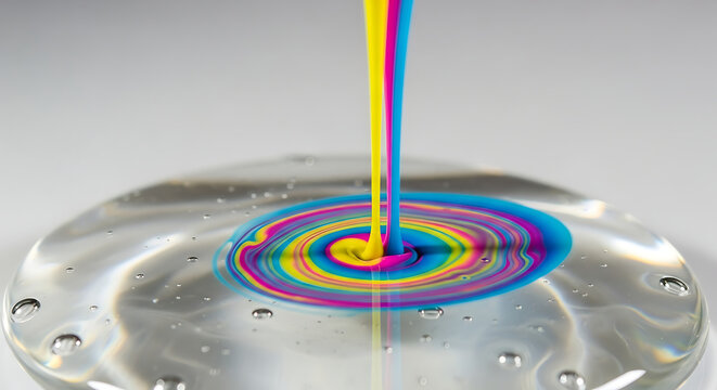 Colorful CMYK Ink Pouring into Water Creating Abstract Swirls and Patterns