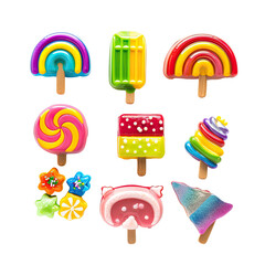 Colorful popsicles and candies on sticks