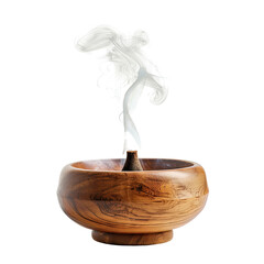 Wooden bowl incense burner with white smoke