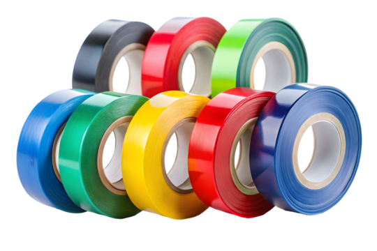 Rolls of colored insulating tapes isolated on transparent background