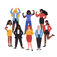 Fototapeta premium Diverse group of women standing together showing strength and confidence with smiles on their faces