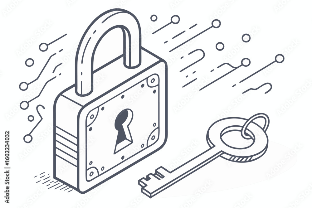 Poster lock and key design illustrating security concept with a modern digital theme showcasing the importa