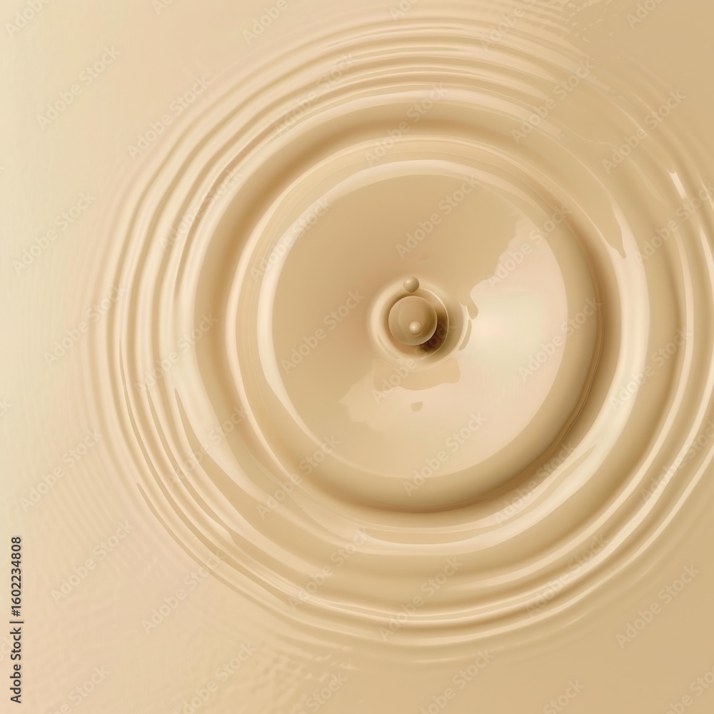 Aufkleber a single drop of liquid creates concentric ripples in a beige liquid. forming a circular pattern