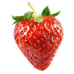 Single, vibrant red strawberry, glossy skin, small seeds